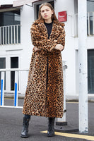 Load image into Gallery viewer, Brown Leopard Notched Lapel Faux Fur Shearling Coat