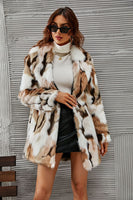 Load image into Gallery viewer, White and Brown Shawl Lapel Midi Faux Fur Shearling Coat
