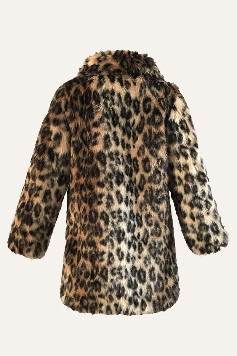 Load image into Gallery viewer, Brown Leopard Lapel Neck Midi Faux Fur Shearling Coat