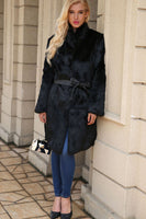 Load image into Gallery viewer, Black Long Faux Fur Shearling Coat with Belt