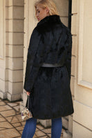 Load image into Gallery viewer, Black Long Faux Fur Shearling Coat with Belt