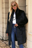 Load image into Gallery viewer, Black Long Faux Fur Shearling Coat with Belt