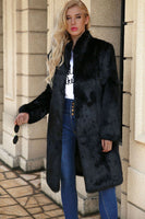 Load image into Gallery viewer, Black Long Faux Fur Shearling Coat with Belt