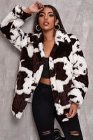Load image into Gallery viewer, White Cow Pattern Midi Faux Fur Shearling Coat