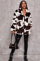 Load image into Gallery viewer, White Cow Pattern Midi Faux Fur Shearling Coat