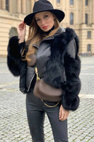 Load image into Gallery viewer, Black Cropped Zipper Leather Faux Fur Jacket