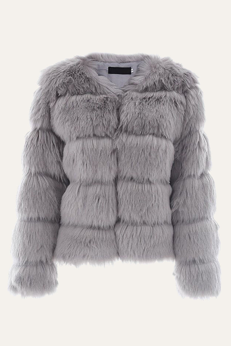 Load image into Gallery viewer, Grey Fluffy Cropeed Shawl Lapel Faux Fur Shearling Coat
