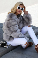 Load image into Gallery viewer, Grey Fluffy Cropeed Shawl Lapel Faux Fur Shearling Coat