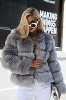 Load image into Gallery viewer, Grey Fluffy Cropeed Shawl Lapel Faux Fur Shearling Coat