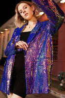 Load image into Gallery viewer, Sparkly Purple Sequins Oversized Longline Prom Blazer For Women