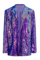 Load image into Gallery viewer, Sparkly Purple Sequins Oversized Longline Prom Blazer For Women