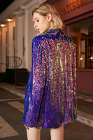 Load image into Gallery viewer, Sparkly Purple Sequins Oversized Longline Prom Blazer For Women