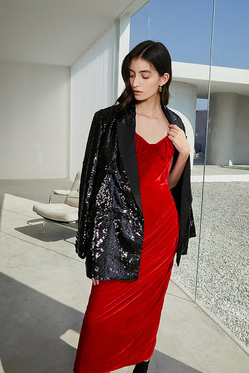 Load image into Gallery viewer, Sparkly Black Sequins Longline Oversized Prom Blazer For Women