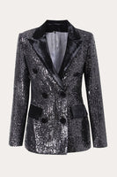 Load image into Gallery viewer, Sparkly Black Sequins Double Breasted Women Prom Blazer