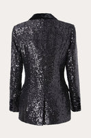 Load image into Gallery viewer, Sparkly Black Sequins Double Breasted Women Prom Blazer