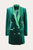 Load image into Gallery viewer, Dark Green Velvet Double Breasted Women Party Blazer