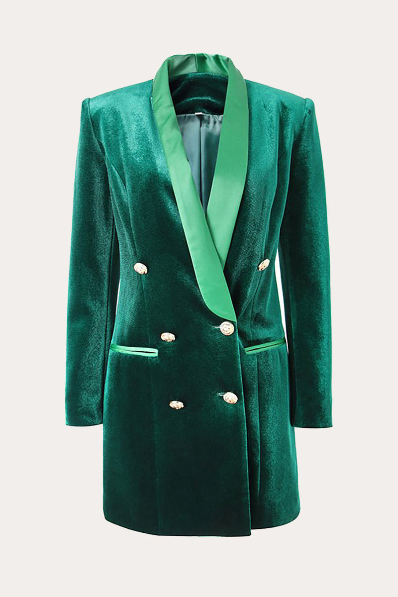 Load image into Gallery viewer, Dark Green Velvet Double Breasted Women Party Blazer