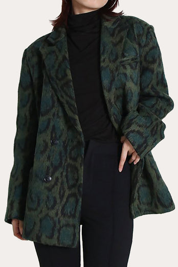 Green Leopard Printed Vintage Women Casual Blazer