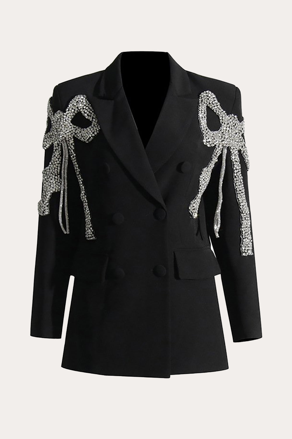Sparkly Black Beaded Peak Lapel Prom Women Blazer