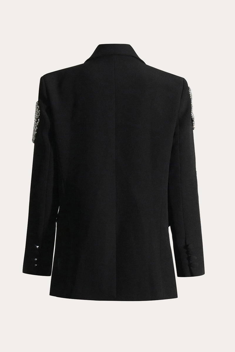 Load image into Gallery viewer, Sparkly Black Beaded Peak Lapel Prom Women Blazer