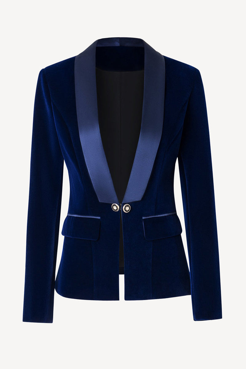 Load image into Gallery viewer, Black Shawl Lapel Velvet Women Blazer