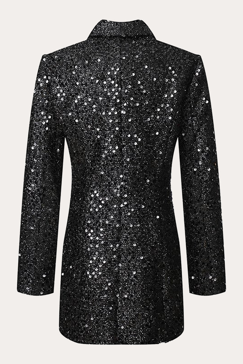 Load image into Gallery viewer, Sparkly Black Sequins Double Breasted Women Blazer