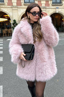 Load image into Gallery viewer, Pink Open Front Shearling Faux Fur Long Shaggy Coat