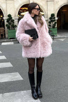 Load image into Gallery viewer, Pink Open Front Shearling Faux Fur Long Shaggy Coat