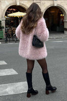 Load image into Gallery viewer, Pink Open Front Shearling Faux Fur Long Shaggy Coat