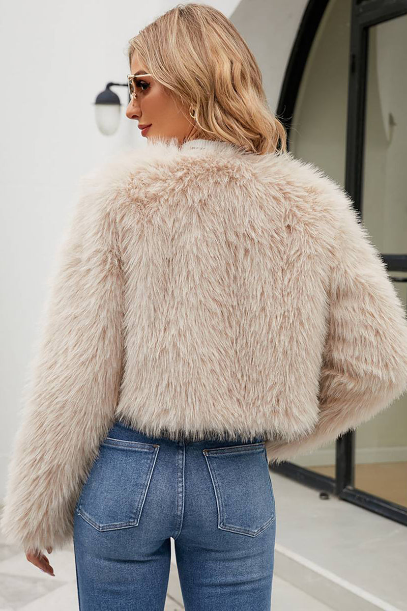 Load image into Gallery viewer, Apricot Open Front Shearling Faux Fur Cropped Coat