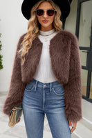 Load image into Gallery viewer, Apricot Open Front Shearling Faux Fur Cropped Coat