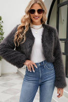 Load image into Gallery viewer, Apricot Open Front Shearling Faux Fur Cropped Coat