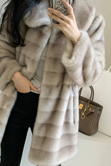 Grey Lapel Faux Fur Long Shaggy Coat