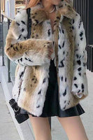 Load image into Gallery viewer, Khaki Print Long Faux Fur Coat