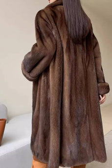 Coffee Open Front Faux Fur Long Women Fluffy Coat