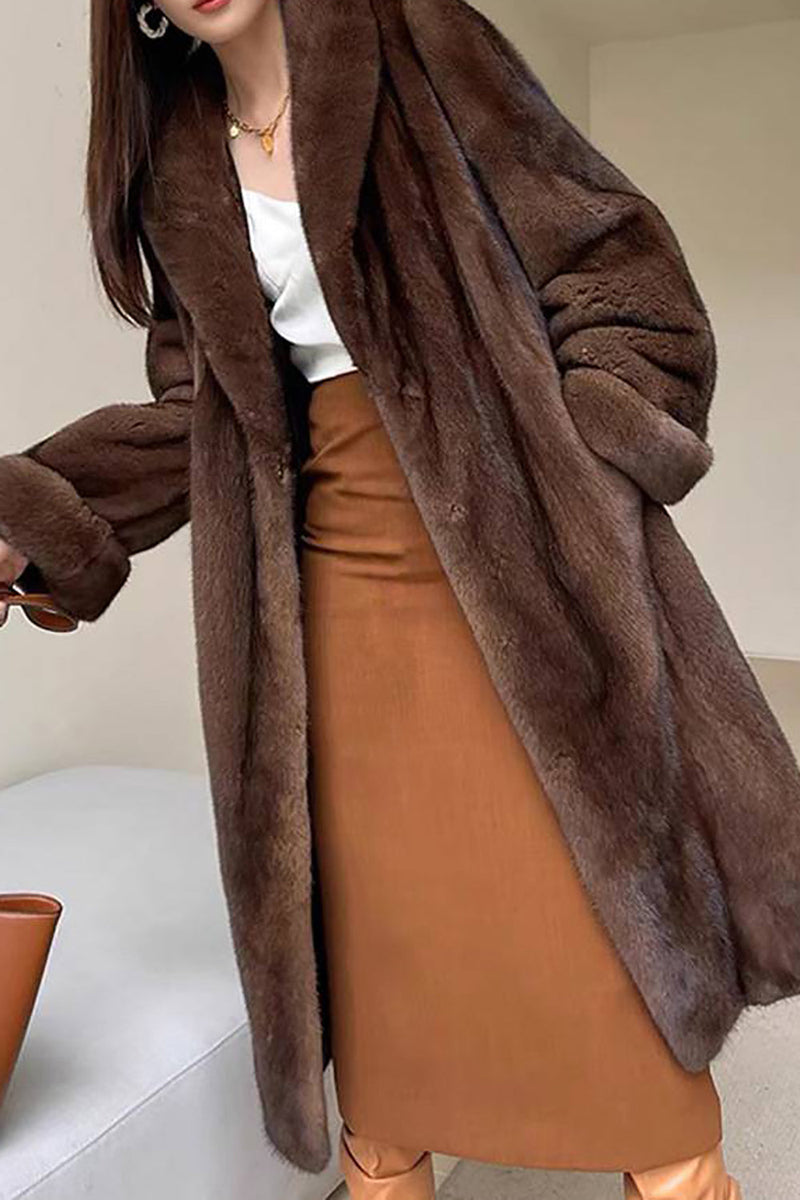 Load image into Gallery viewer, Coffee Open Front Faux Fur Long Women Fluffy Coat