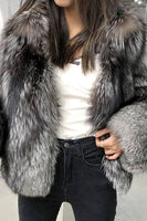 Load image into Gallery viewer, Grey Lapel Neck Shearling Cropped Faux Fur Coat