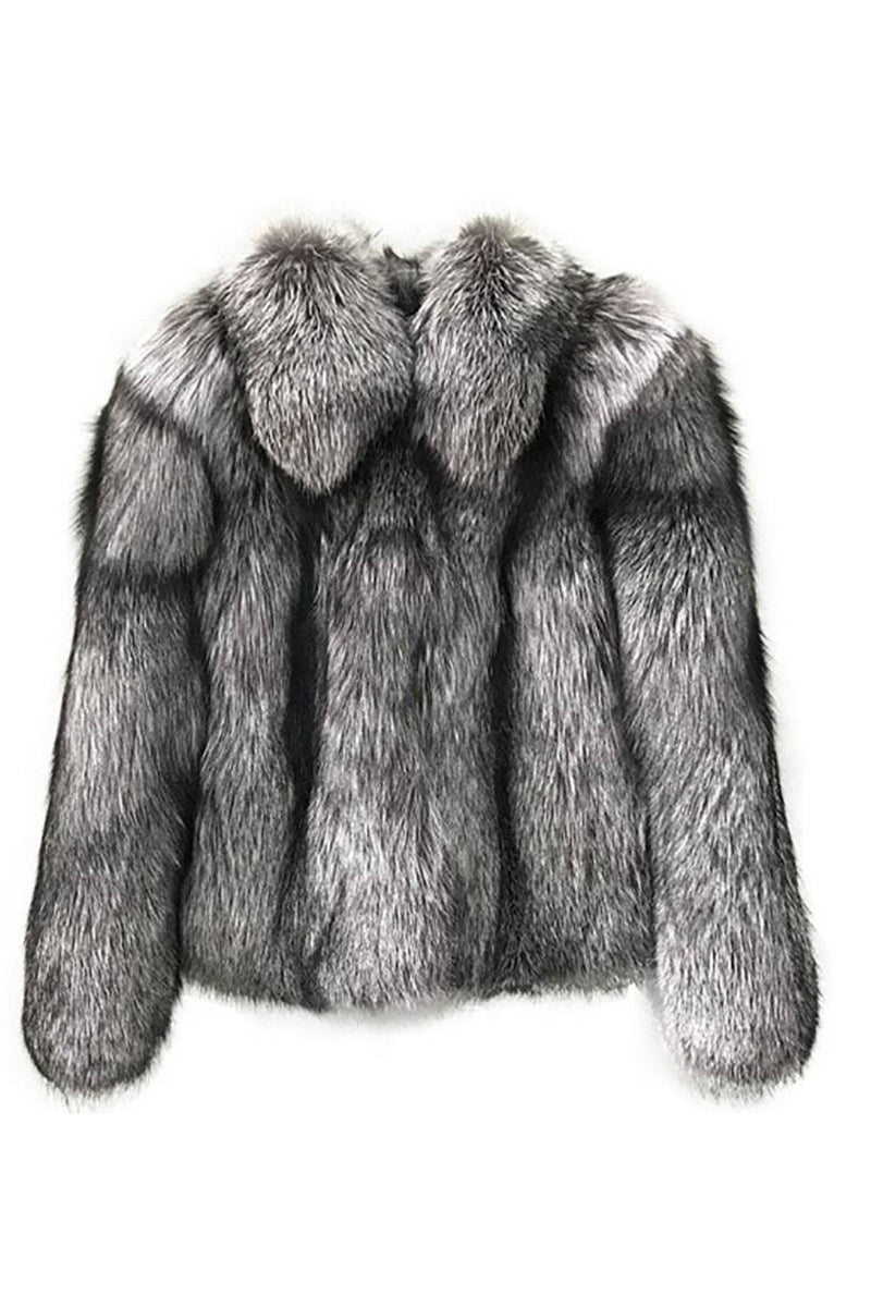 Load image into Gallery viewer, Grey Lapel Neck Shearling Cropped Faux Fur Coat