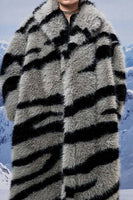 Load image into Gallery viewer, Dark Grey Zebra Pattern Imitation Oversized Long Faux Fur Shearling Coat