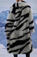 Load image into Gallery viewer, Dark Grey Zebra Pattern Imitation Oversized Long Faux Fur Shearling Coat