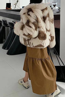 Khaki Shawl Lapel Midi Faux Fur Shearling Coat