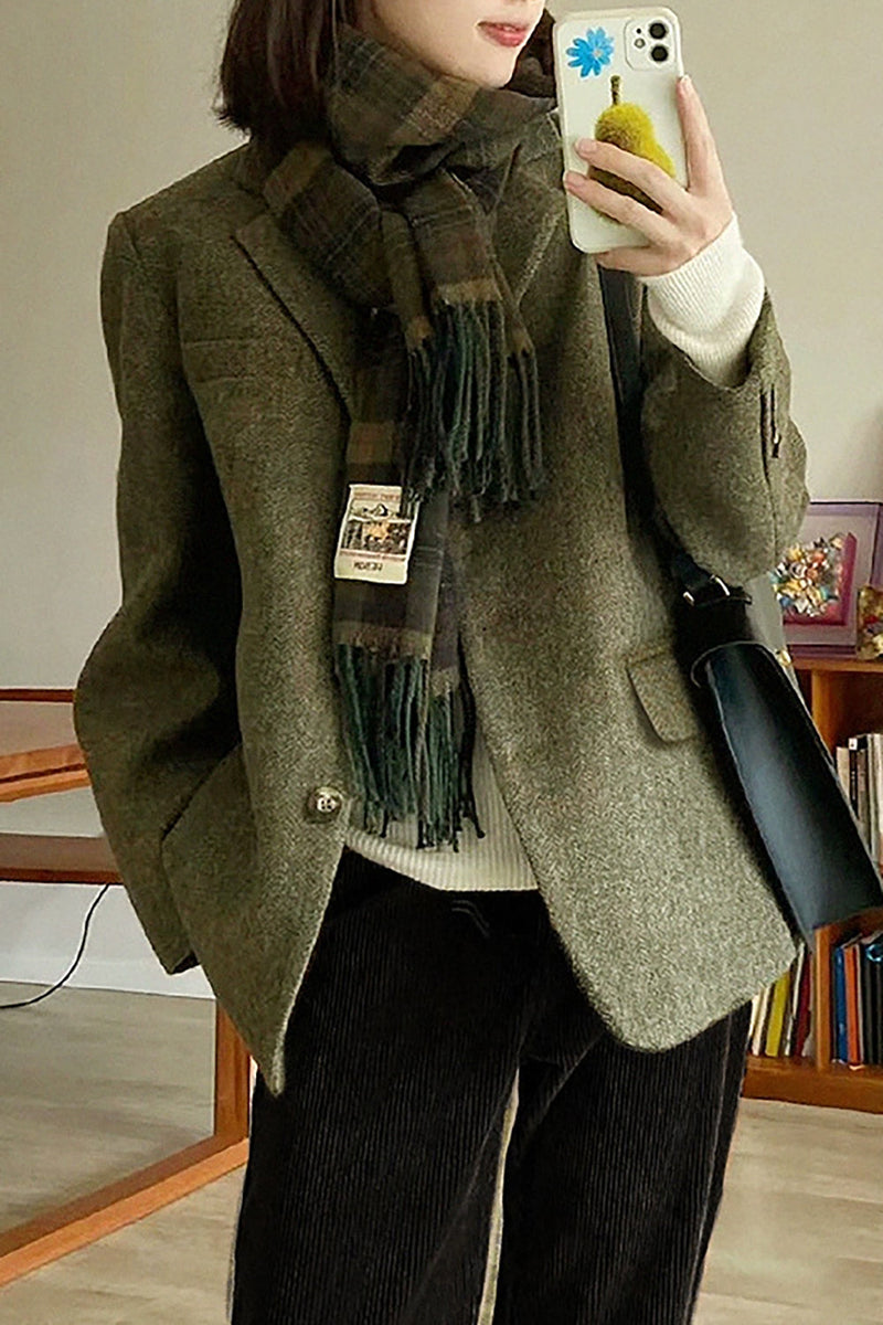 Load image into Gallery viewer, Green Notched Lapel Tweed Women Blazer