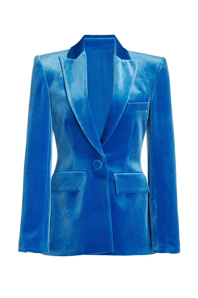 Blue Peak Lapel Velvet Party Women Blazer