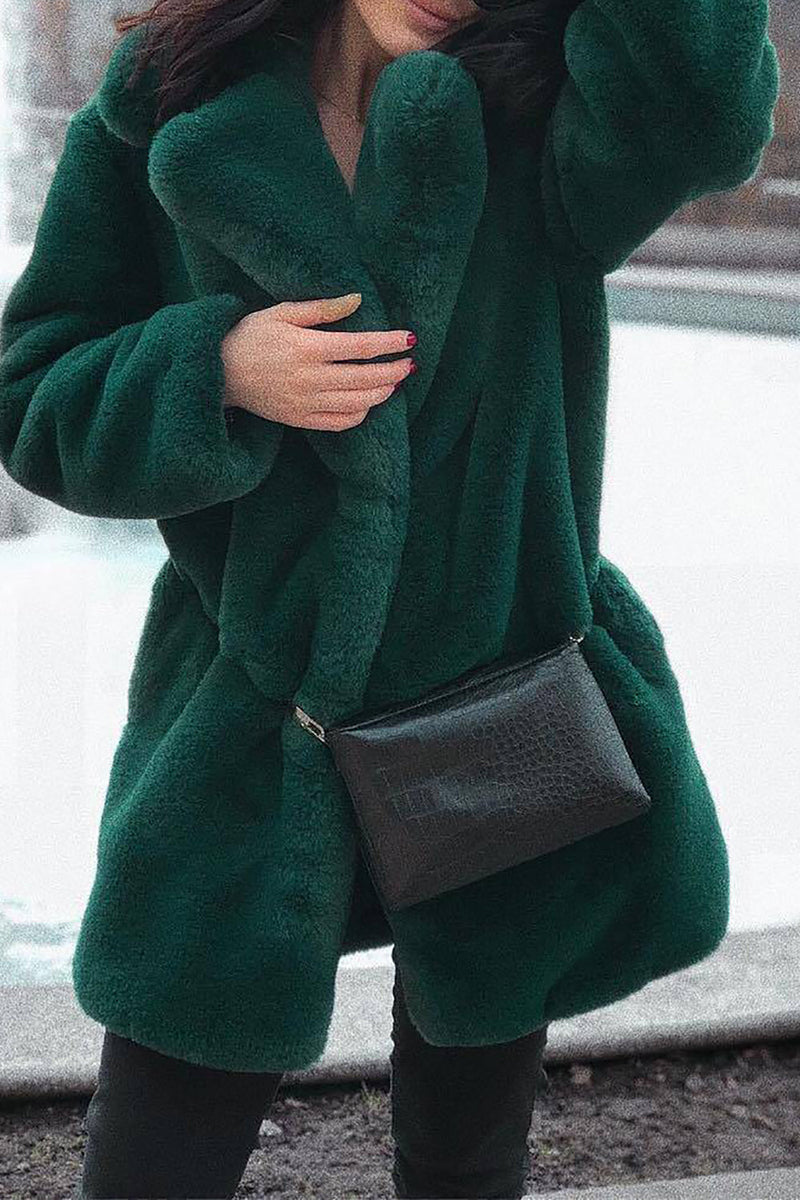Load image into Gallery viewer, Orange Lapel Neck Open Front Faux Fur Midi Women Coat