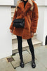 Load image into Gallery viewer, Orange Lapel Neck Open Front Faux Fur Midi Women Coat