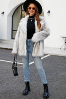 Load image into Gallery viewer, White Open Front Notched Lapel Faux Fur Women Coat