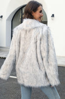 Load image into Gallery viewer, White Open Front Notched Lapel Faux Fur Women Coat