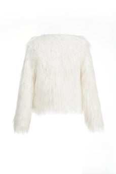 White Faux Fur Cropped Women Coat