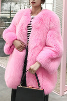 Load image into Gallery viewer, Hot Pink Shawl Lapel Oversized Faux Fur Women Coat