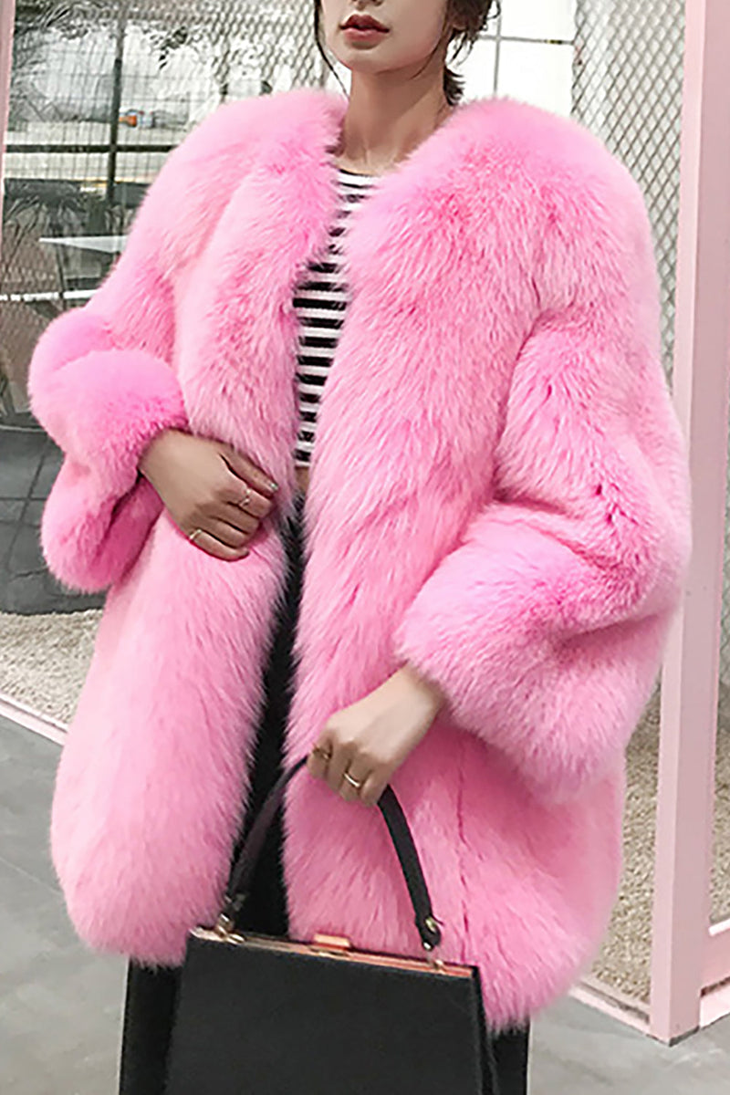 Load image into Gallery viewer, Hot Pink Shawl Lapel Oversized Faux Fur Women Coat